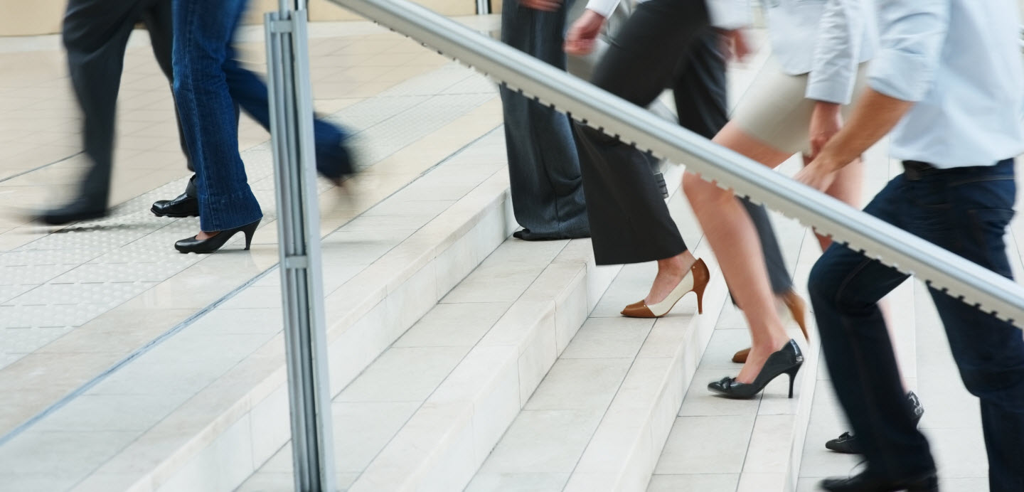 people walking up stairs