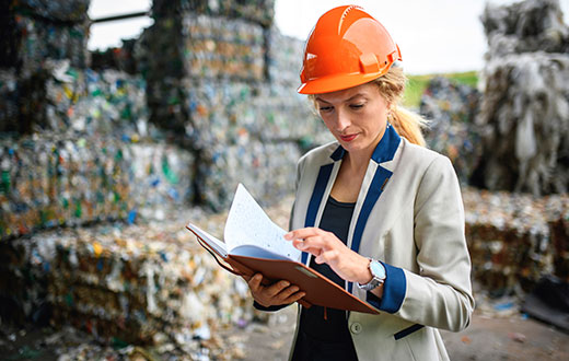 mujer de negocios con casco