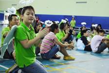 a person standing in front of a crowd