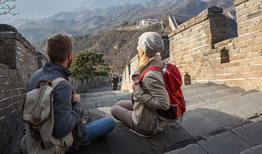 Young couple hiking