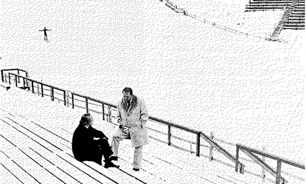 a person riding skis down a snow covered slope