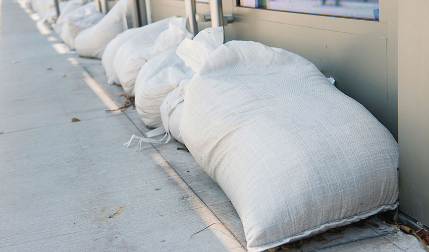 sandbags protecting metal doors