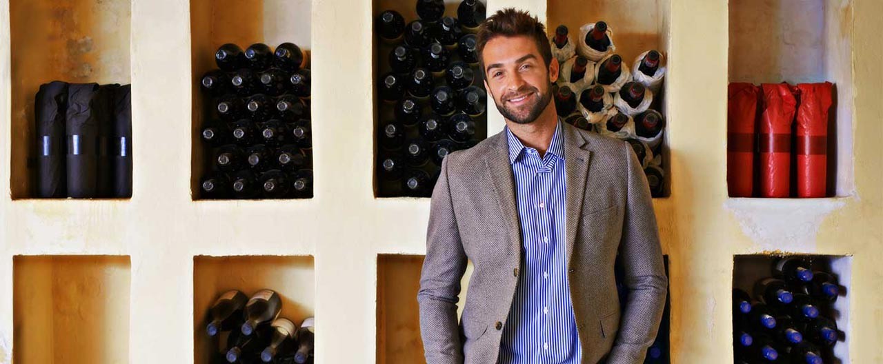 man and wine cellar