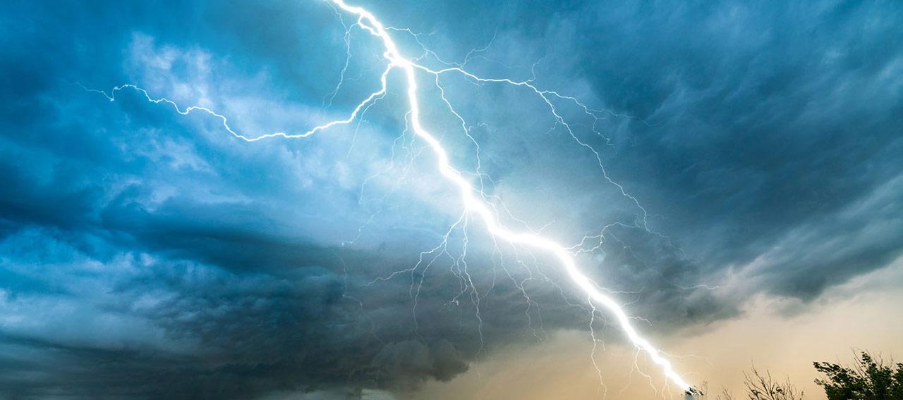 lightning striking on sky